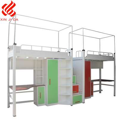 High quality Student Apartment Steel Bunk Bed with Ladder Storage Cabinet